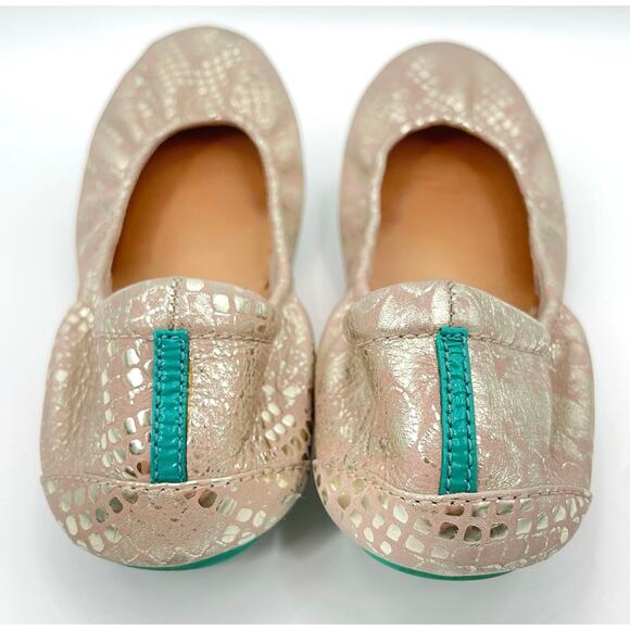 Tieks Romantic Blush Leather Ballet Flats Rose Gold Snakeskin Shiny Metallic 6 - Picture 3 of 16